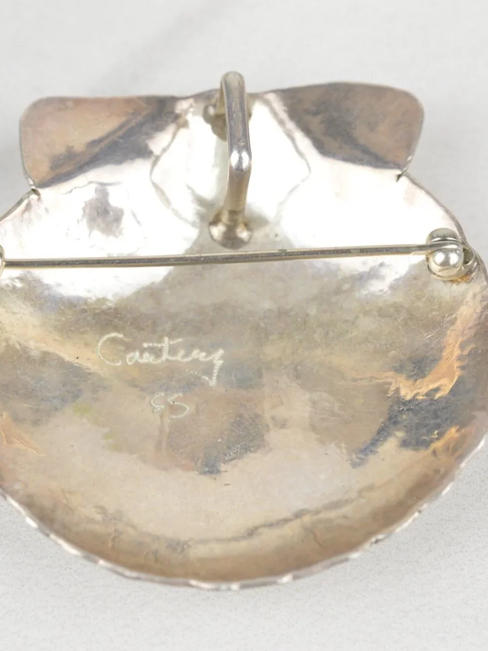 Vintage Sterling Silver Shell Brooch Pendant Scallop 925 Scarf Slide 17.4g